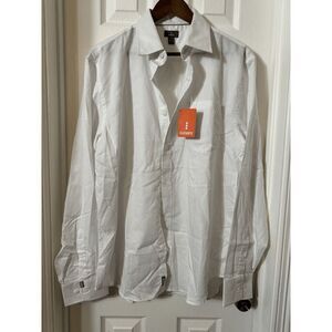 New Elevate Mens Large Long Roll Tab Sleeves Top Button‎ Down Collared White
